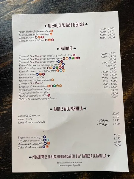menu 0 of Taberna La Tienta
