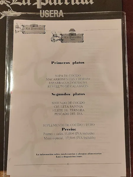 menu 2 of La Parrilla de Usera