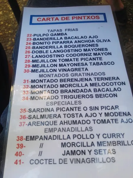 menu 1 of Tapeo La Bozada