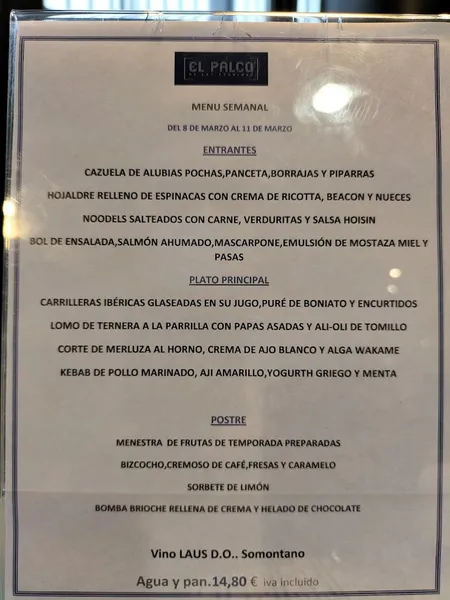 menu 0 of El Palco de las Esquinas