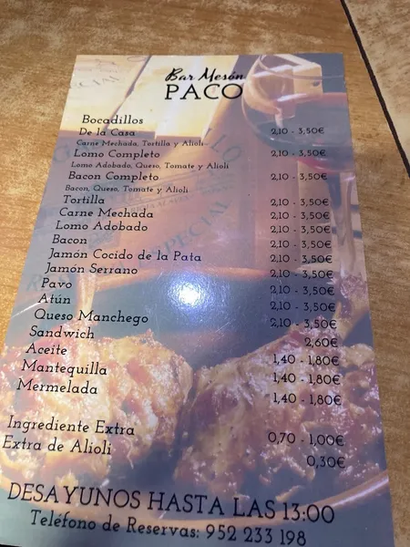menu 0 of Bar Mesón Paco