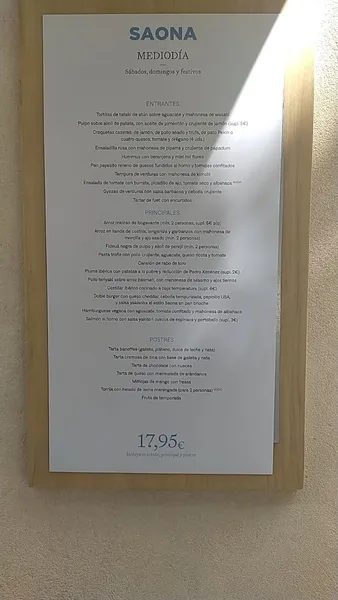 menu 0 of Saona Actur