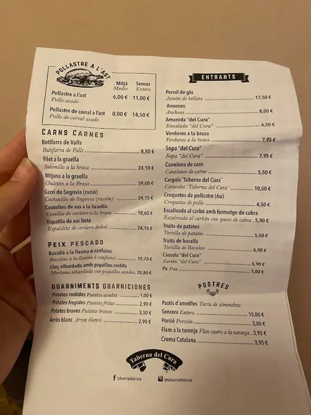menu 2 of Taberna del Cura
