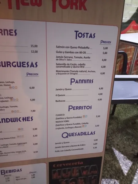 menu 0 of Cafeteria-Cerveceria Nueva York