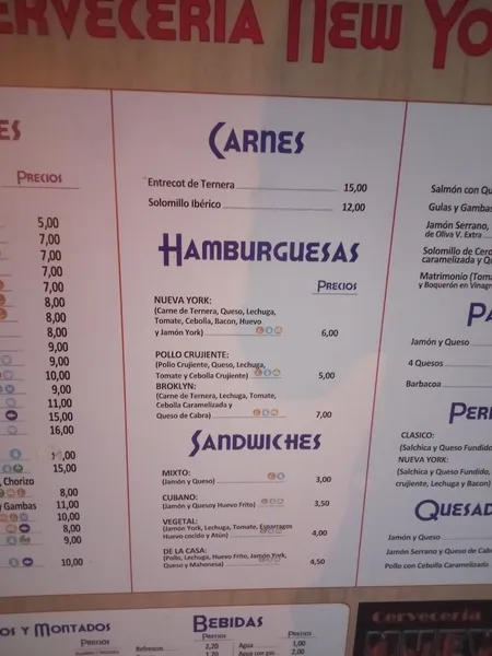 menu 1 of Cafeteria-Cerveceria Nueva York