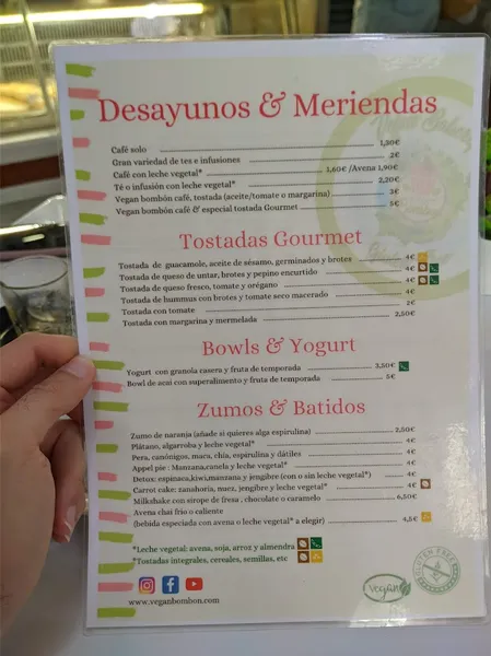 menu 2 of Vegan Bombon Sin Gluten