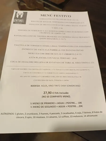 menu 0 of Sentinel Restaurante