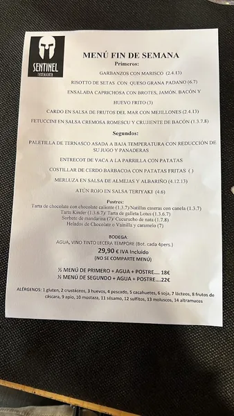 menu 2 of Sentinel Restaurante