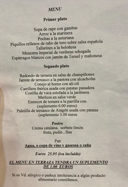 menu 1 of Restaurante El Allar