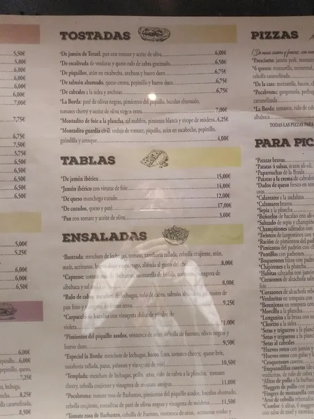 menu 1 of Restaurante La Borda