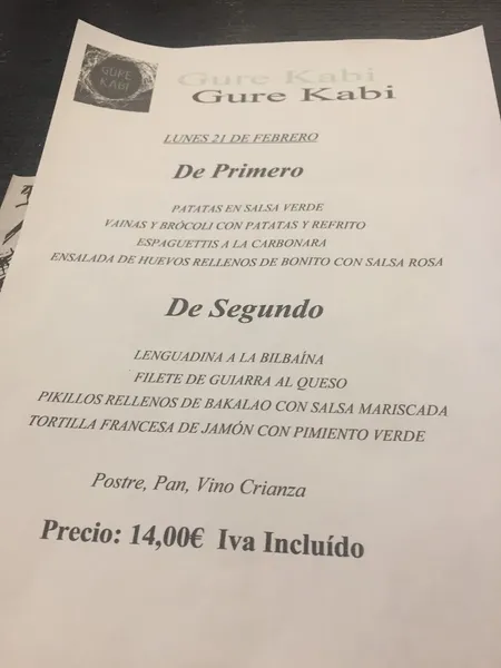 menu 1 of Restaurante Gure Kabi