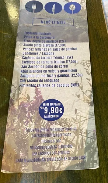 menu 0 of Tximiso Taberna