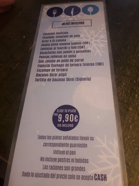 menu 2 of Tximiso Taberna