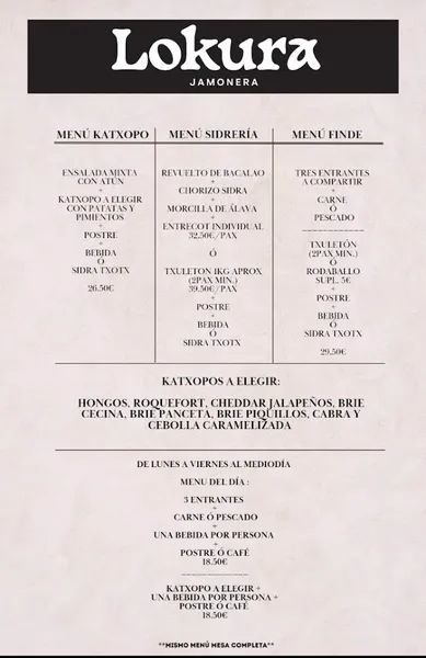 menu 0 of LOKURA VITORIA