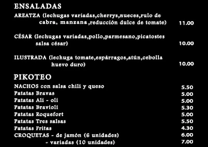 menu 0 of Bar "Areatza"