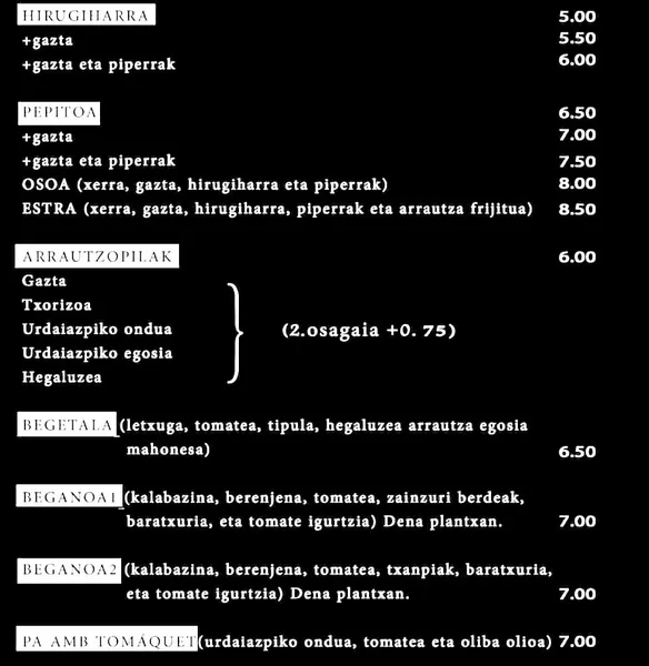 menu 1 of Bar "Areatza"