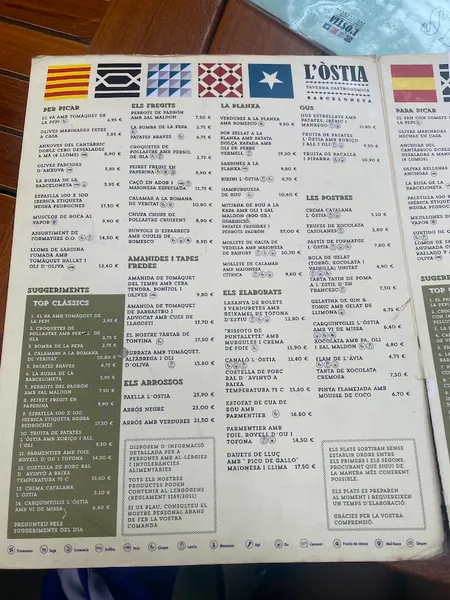 menu 0 of L'Òstia de la Barceloneta - Restaurante Taberna Gastronómica