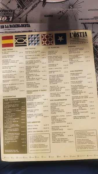 menu 1 of L'Òstia de la Barceloneta - Restaurante Taberna Gastronómica