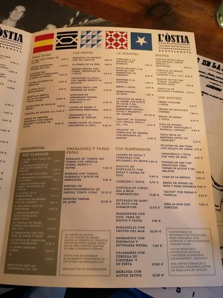 menu 2 of L'Òstia de la Barceloneta - Restaurante Taberna Gastronómica