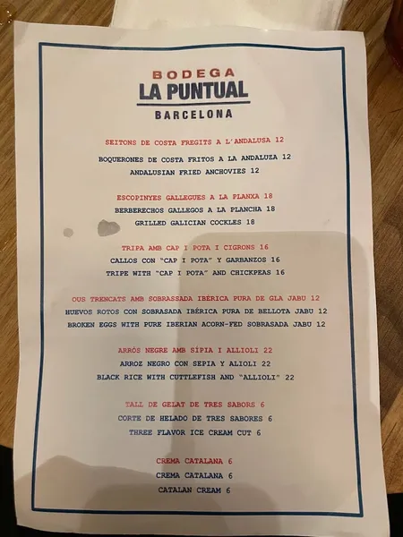 menu 2 of Bodega La Puntual