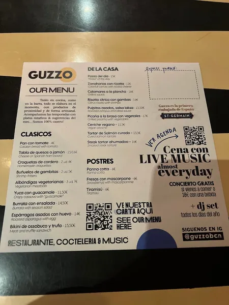 menu 0 of GUZZO I Restaurante con música en el Born