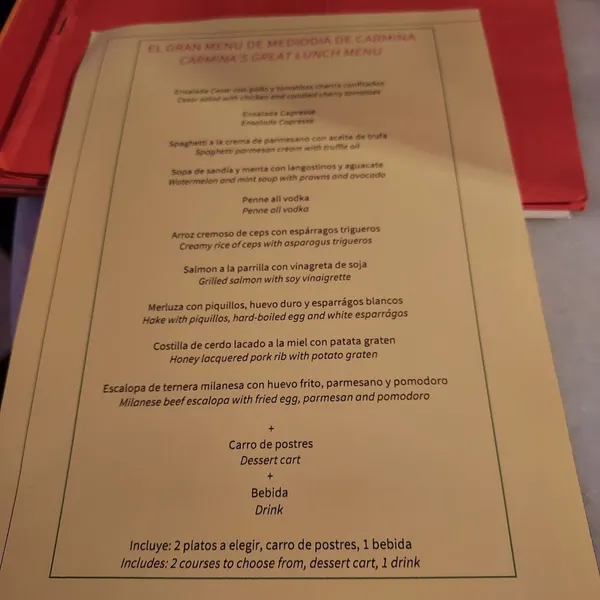 menu 2 of Restaurante Carmina
