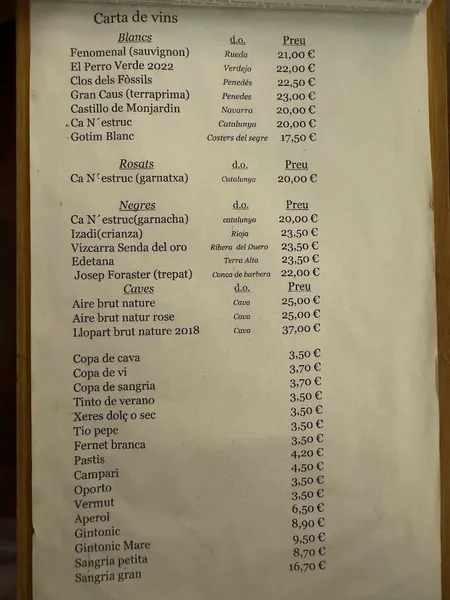 menu 1 of Nou Celler