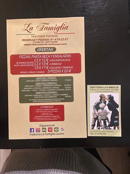 menu 0 of Trattoria La Famiglia