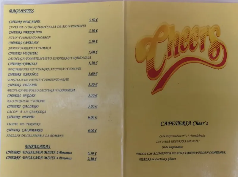 menu 2 of Cafetería Cheer's