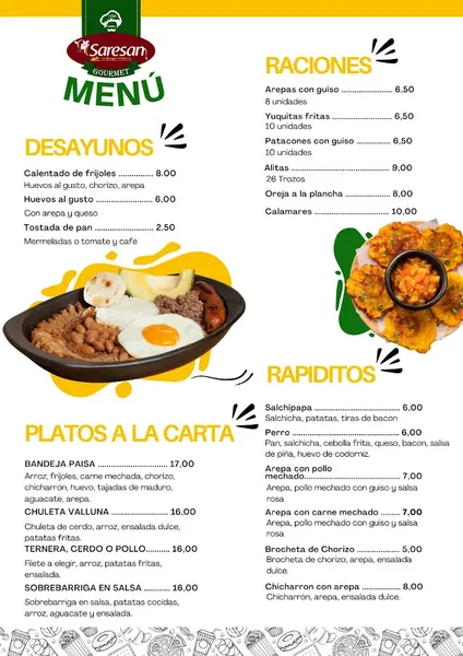 menu 0 of Cafetería, Restaurante & Bar Saresan