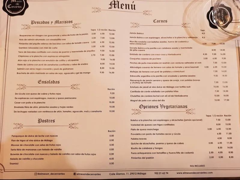 menu 0 of El Mesón de Cervantes
