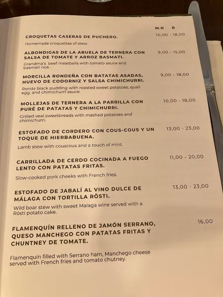 menu 1 of El Mesón de Cervantes