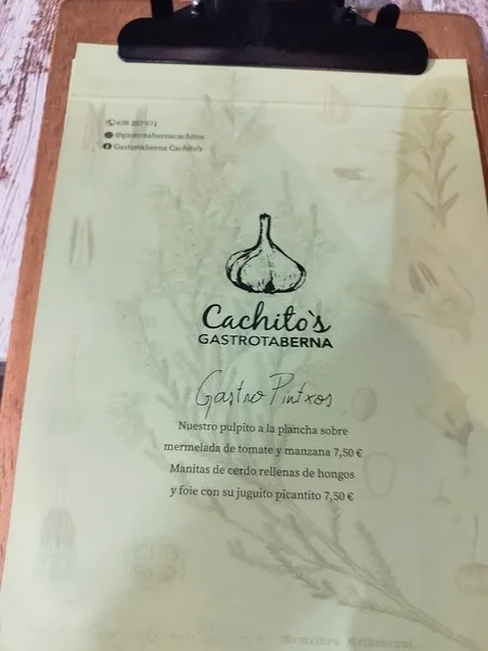 menu 2 of Gastrotaberna Cachito's