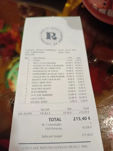 menu 1 of Rosi La Loca