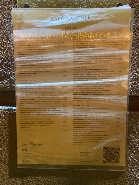 menu 2 of Café de Oriente - Restaurante Palacio Real Madrid