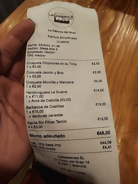 menu 2 of La Fábrica del Grao
