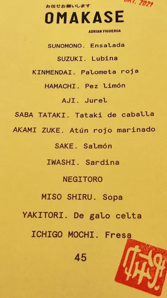 menu 1 of Omakase Sushi Bar