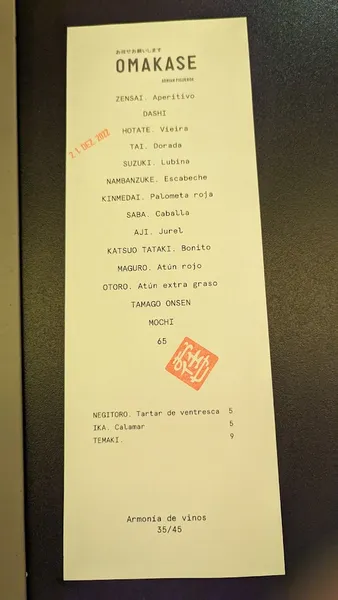 menu 2 of Omakase Sushi Bar