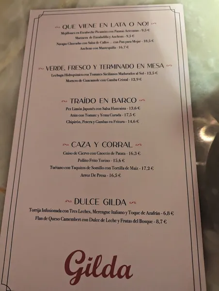 menu 2 of Gilda