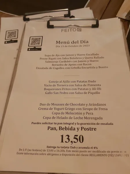 menu 1 of Restaurante FEITO USERA