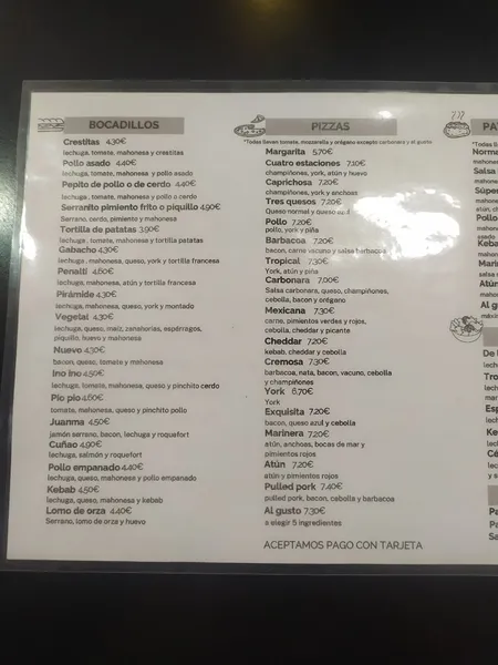 menu 1 of Bocatas Juanma