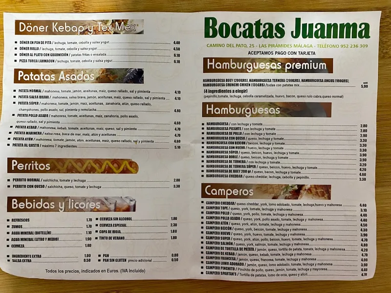 menu 2 of Bocatas Juanma