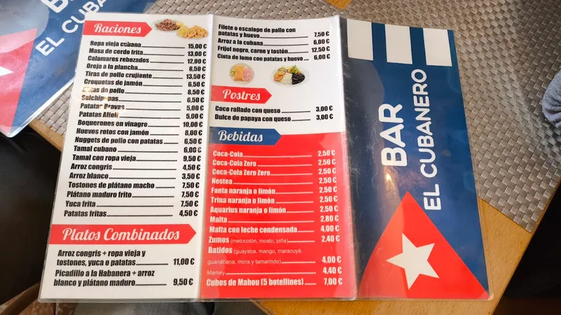 menu 1 of Bar El Cubanero