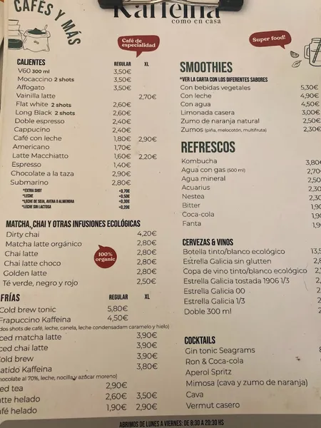 menu 1 of Kaffeina Brunch & Specialty Coffee - Canovas