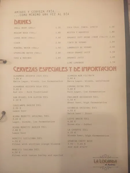 menu 2 of Restaurante La Locanda di Andrea