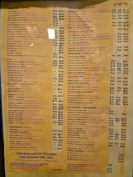 menu 1 of Bar Casa Morales