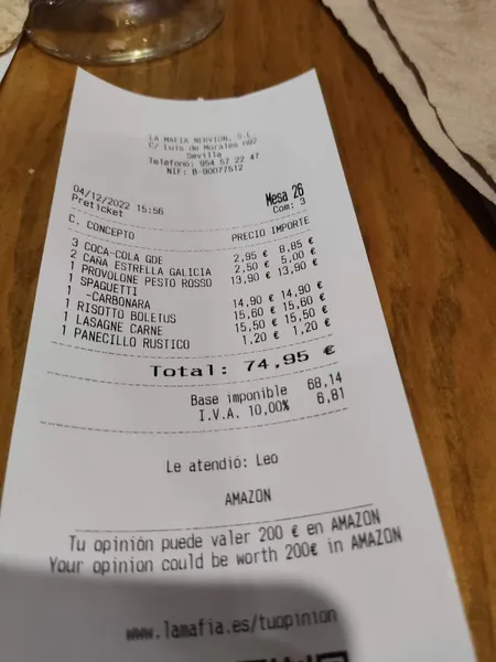 menu 1 of La Mafia se sienta a la mesa
