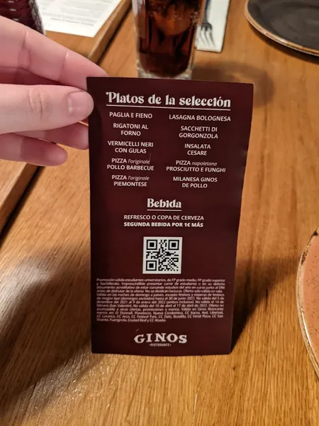 menu 1 of Ginos