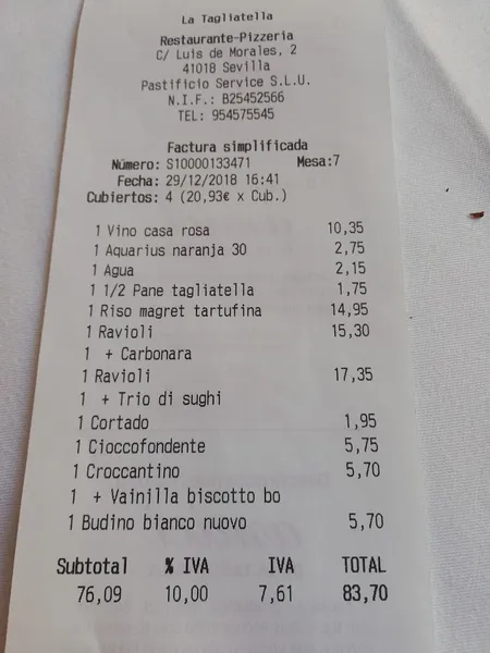 menu 1 of Restaurante La Tagliatella | Nervión, Sevilla