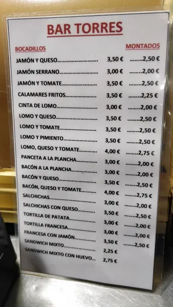 menu 2 of Bar Torres